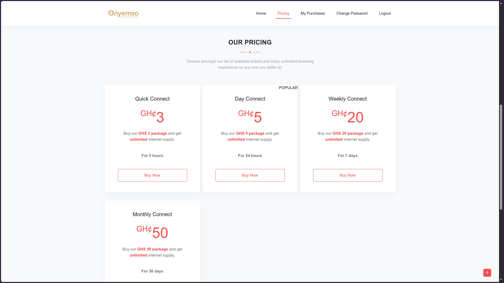 Onyemso community network captive portal pricing page